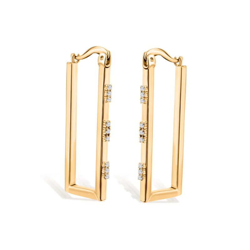 0.14Ct Natural SI/H Diamond Hoop Rectangle Earrings 18k Yellow Gold Mom Gift