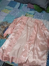 Vintage 90s Peach Label Victoria SecretFloralstrimmingSatinNight Gown Robe Sz M