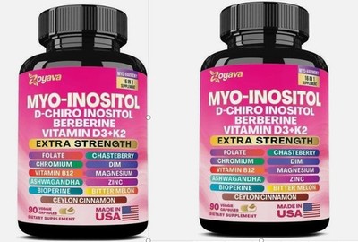 2PCS Myo Inositol & D-Chiro Inositol Supplement for Women, 120 Capsules