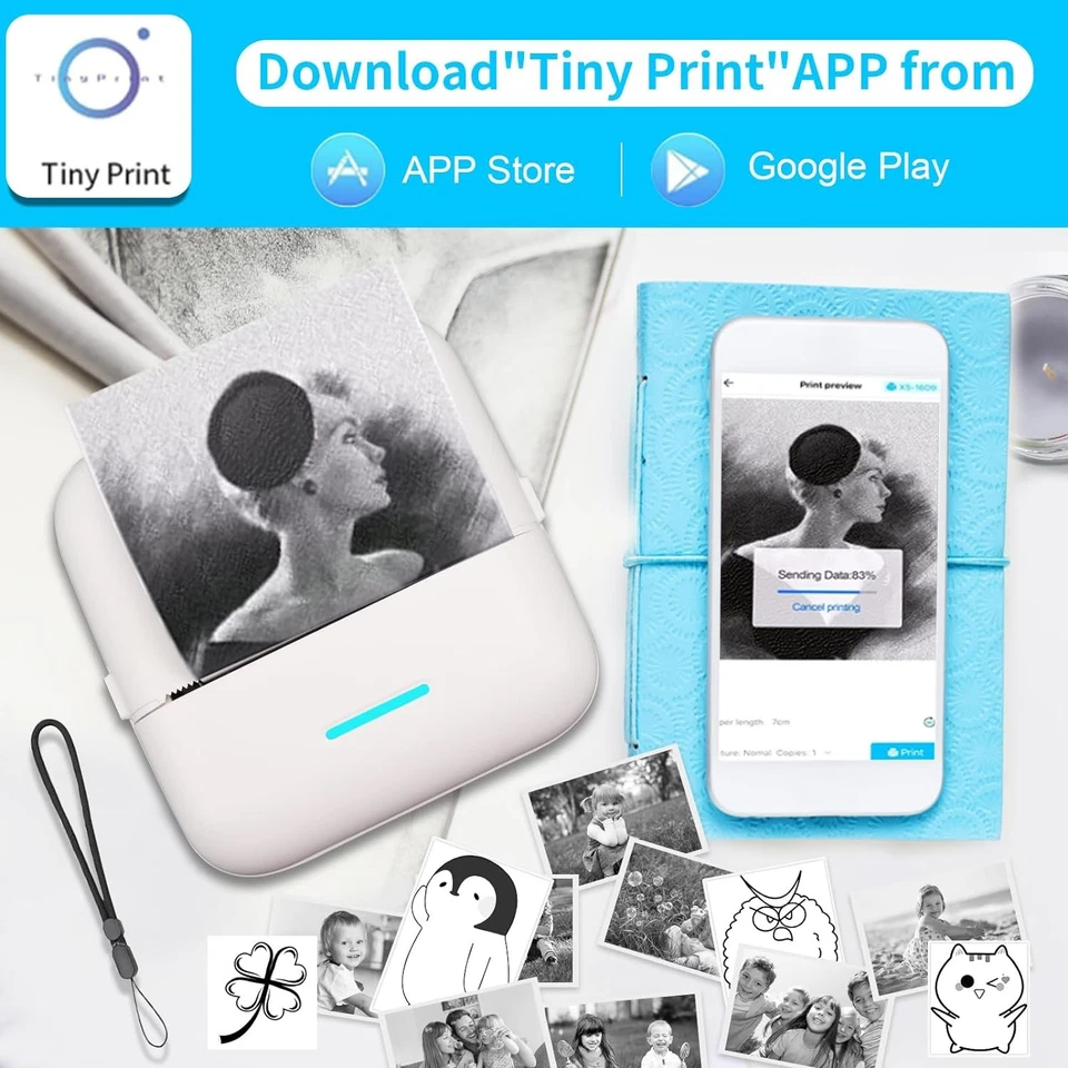 HuiJuKeJi X5 Mini Sticker Printer Bluetooth Smart Pocket Inkless Thermal - White - Image 3 of 4
