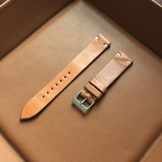 18mm Natural Tan Horween Shell Cordovan Leather Watch Strap with Quick Release