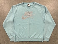 NIKE Womens Medium Glitter Logo Ice Blue Lightweight Sweatshirt Work Out