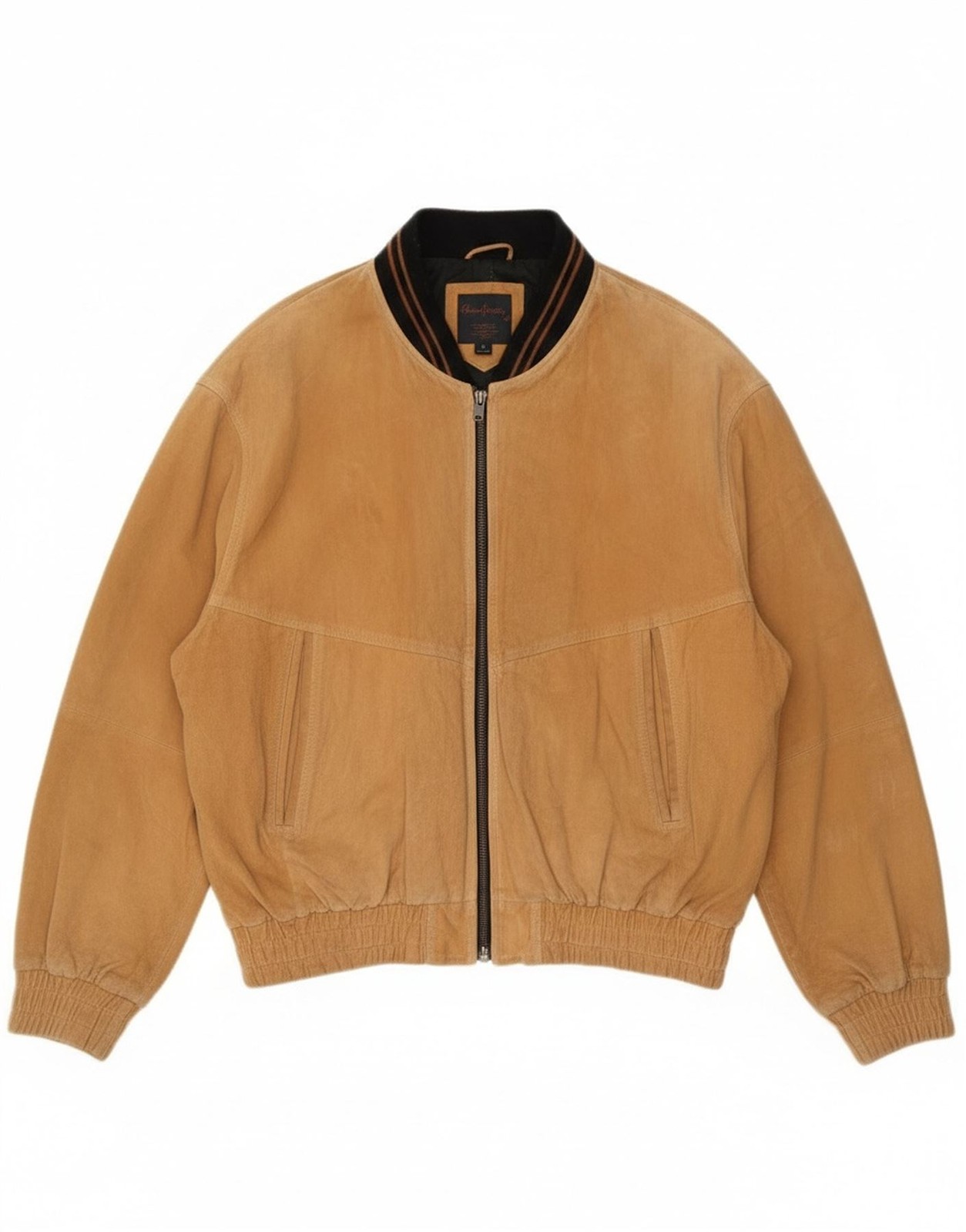 Chaqueta de bombardero de gamuza vintage para hombre UK 42 XL cuero beige BK02