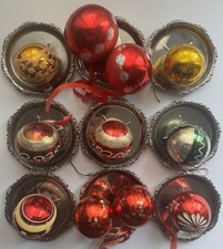 Lotto 11 Palle Addobbi Natalizi VINTAGE Vetro Soffiato Rosso Oro Anni '50/'60
