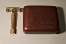 RASOIO VINTAGE GILLETTE ARISTOCRAT DORATO 40s 50s, SCATOLA ORIGINALE MADE IN USA