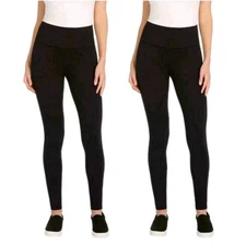 Max & Mia 2-pack High Waist French Terry Leggings Black Wide Band Women's Size M