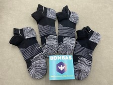 4 Pairs Bombas Size L Men's Black Gray Ankle Sock Honeycomb Running Socks