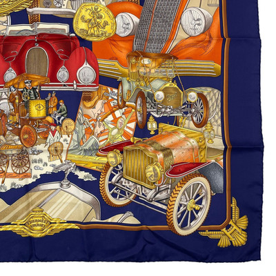 HERMES Carre 90 L'Elegance et le Confort en Automobile Silk Scarf Navy Used Rare