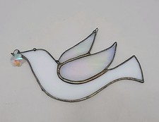 Stained Glass Dove White Pearlescent Sun Catcher Dove Bird Handmade 3.5"Tx 5" W
