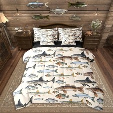 Fish Comforter Set Full Size,Fishing Enthusiast Bedding Set for Kids Teens,Oi...