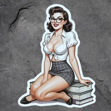 Pinup girl sticker vinyl decal sexy librarian school girl high heels busty