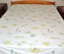 The Company Store Duvet Cover King Size 100% Cotton Sea Life/ Fish on White