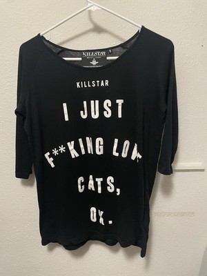 Killstar Women Tshirt I Just Love Cats S Goth Grunge Alternative 100 Cotton