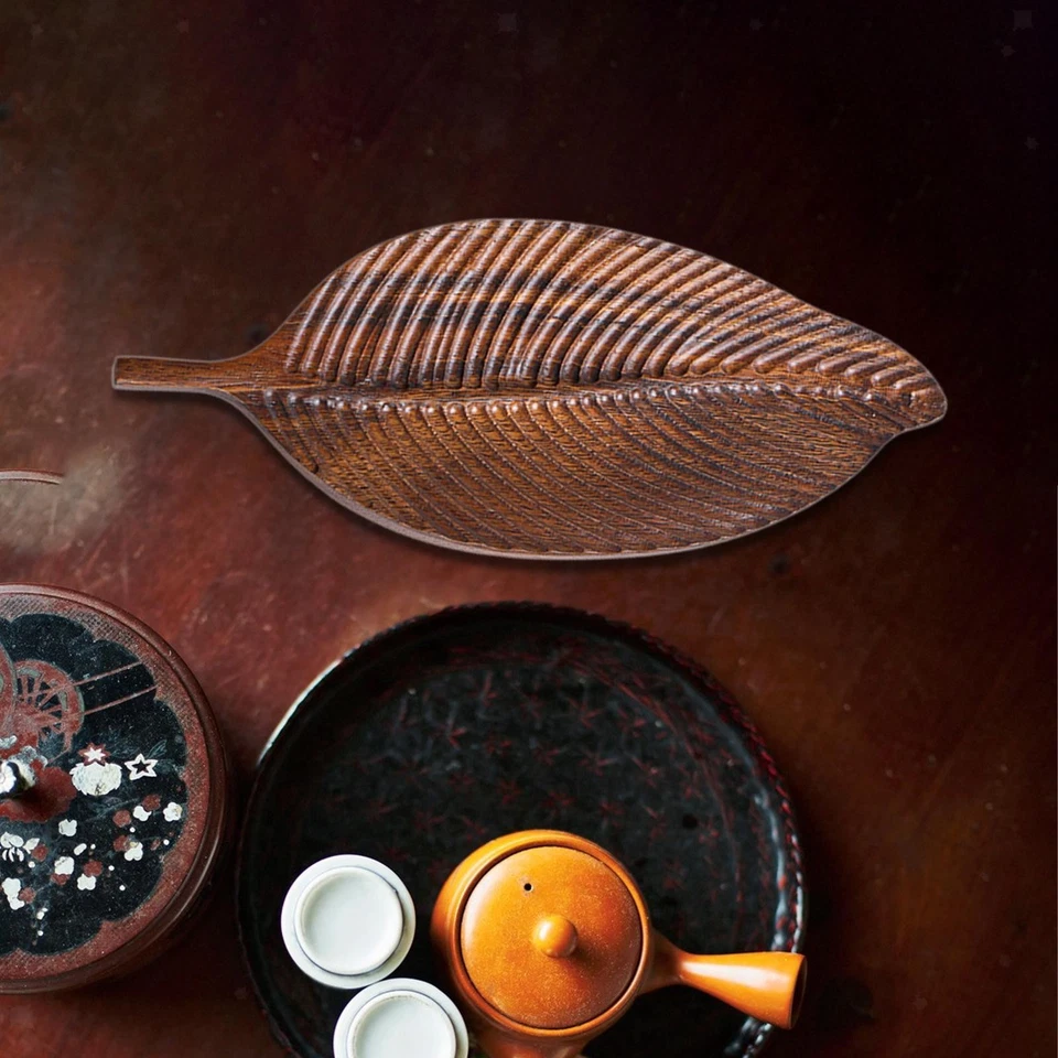 Wooden Serving Tray Fruit Plate Leaf Shape Rustic Home Decor Snack Holder Fruit