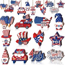 12Pcs 4th of July Patriotic Ornaments for Tree Wooden Memorial Day Decorations