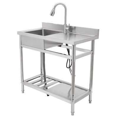 Stainless Steel Freestanding Kitchen Restaurant Sink Set with Workbench LeftBowl