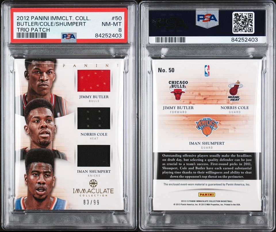 2012-13 Immaculate Collection Jimmy Butler RC Cole Shumpert/99 Bulls Heat PSA 8 Foto 3 de 3