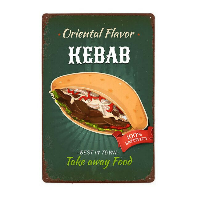 Letrero de lata de metal de sabor oriental KEBAB aspecto antiguo publicidad tienda servicio de alimentos