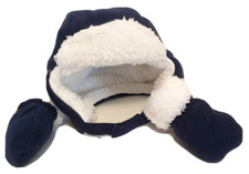 Childrens Place Trappers Hat  Mittens Set. Navy Blue/Fleece. NWT Size 0-6 Mo