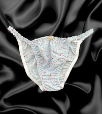 Satin Rose Baby Blue Floral Poly Cotton Sissy Tanga Knickers Briefs Panties