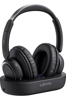 LEVN Wireless Bluetooth Headphones LE HS018 with Transmitter Charging Dock Black