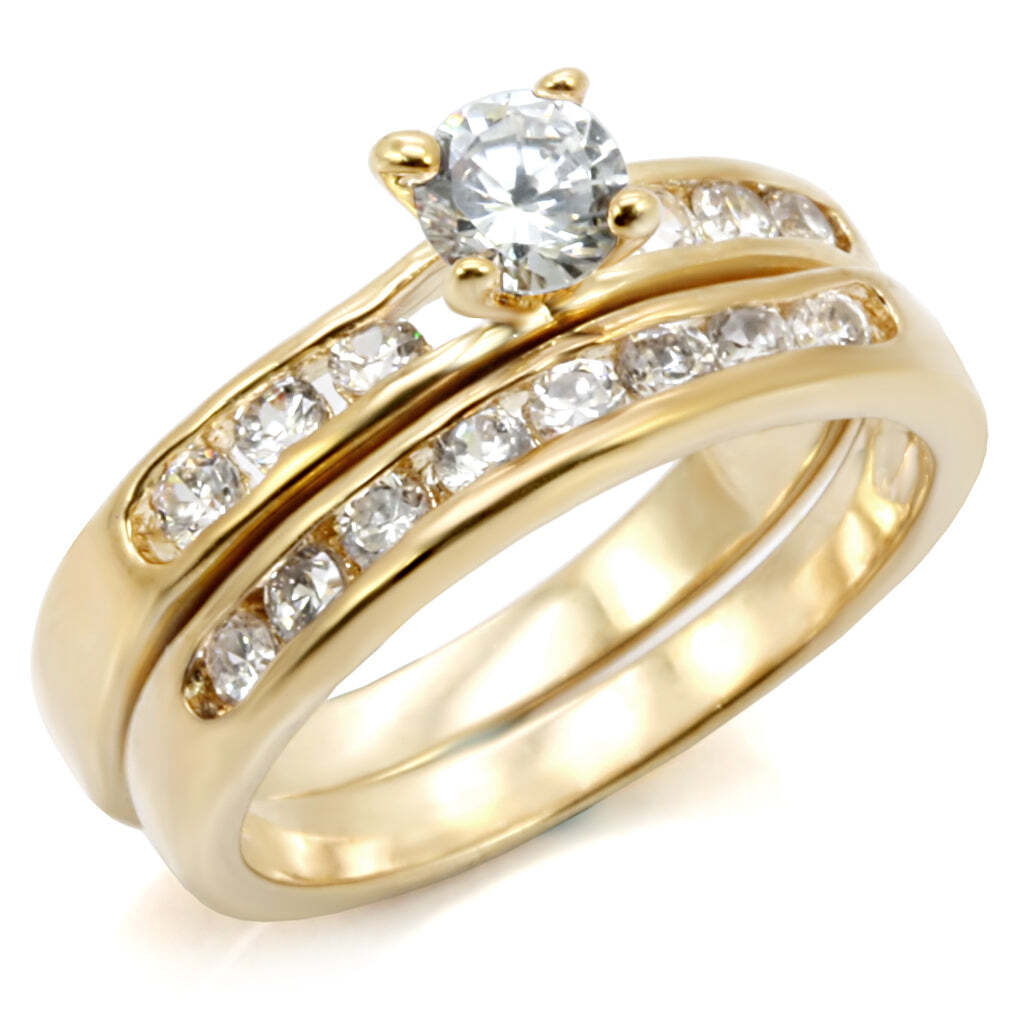 Gold ring set engagement wedding band cz-image