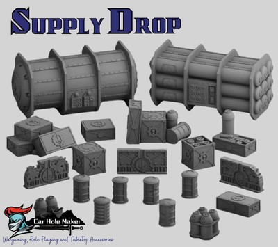 Sci-Fi Terrain Crates Barrels | 3D Printed Wargame Scatter for 40K Tabletop