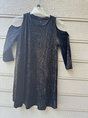 Final Touch Womens Size M Black Velvet Dress Cold Shoulder Sleeve