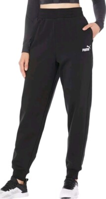 Puma Women's Black Essential ESS+ Embroidered Logo Pants Fleece (Size XL)