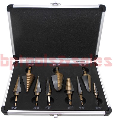 9pc HSS Cobalt-Coated Quick Release Hole Step Drill Bit Set Aluminum Case (SAE)