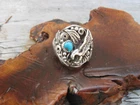 Vtg Navajo Sterling Silver Mens Eagle Ring W/Turquoise Signed P.R. S# 9.5