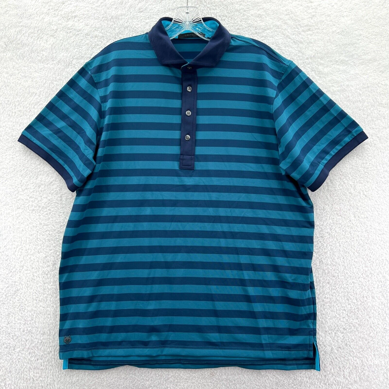 Greyson Polo Shirt Mens Large Blue Striped Relaxed Collared Sport Golf B14*