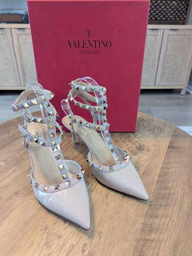Valentino Garavani Rockstud 65 Patent Leather Pumps Nude EU 38.5, US 8.5 *COA*