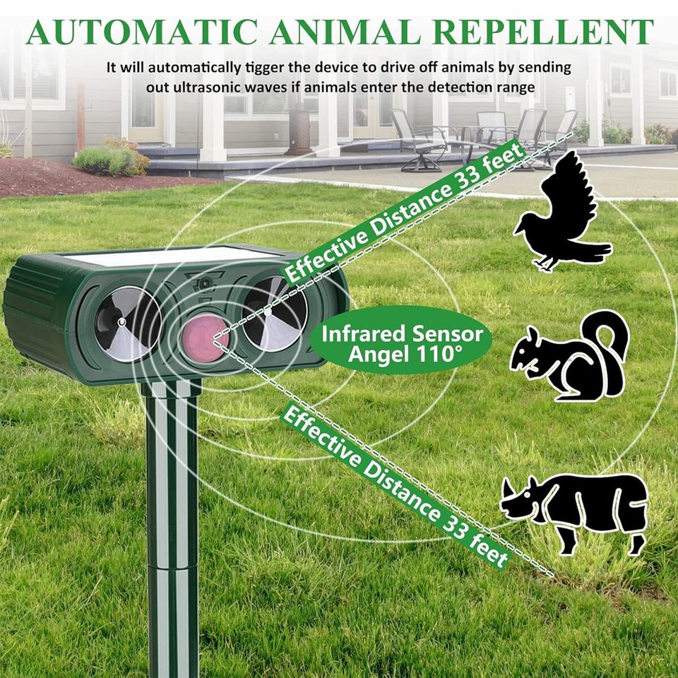 1x Ultrasonic Solar Animal Repeller Motion-Activated for Cats ...