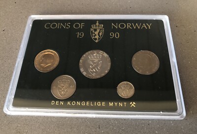 NORWAY 5 Uncirculated Coins 1990 Coin Set of Norway Royal Mint