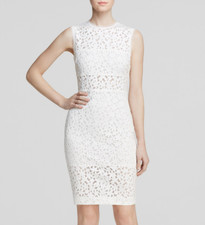 Elizabeth and James Levine Ivory Midi Dress Laser Cut Bodycon Sheer Panel NEW 4