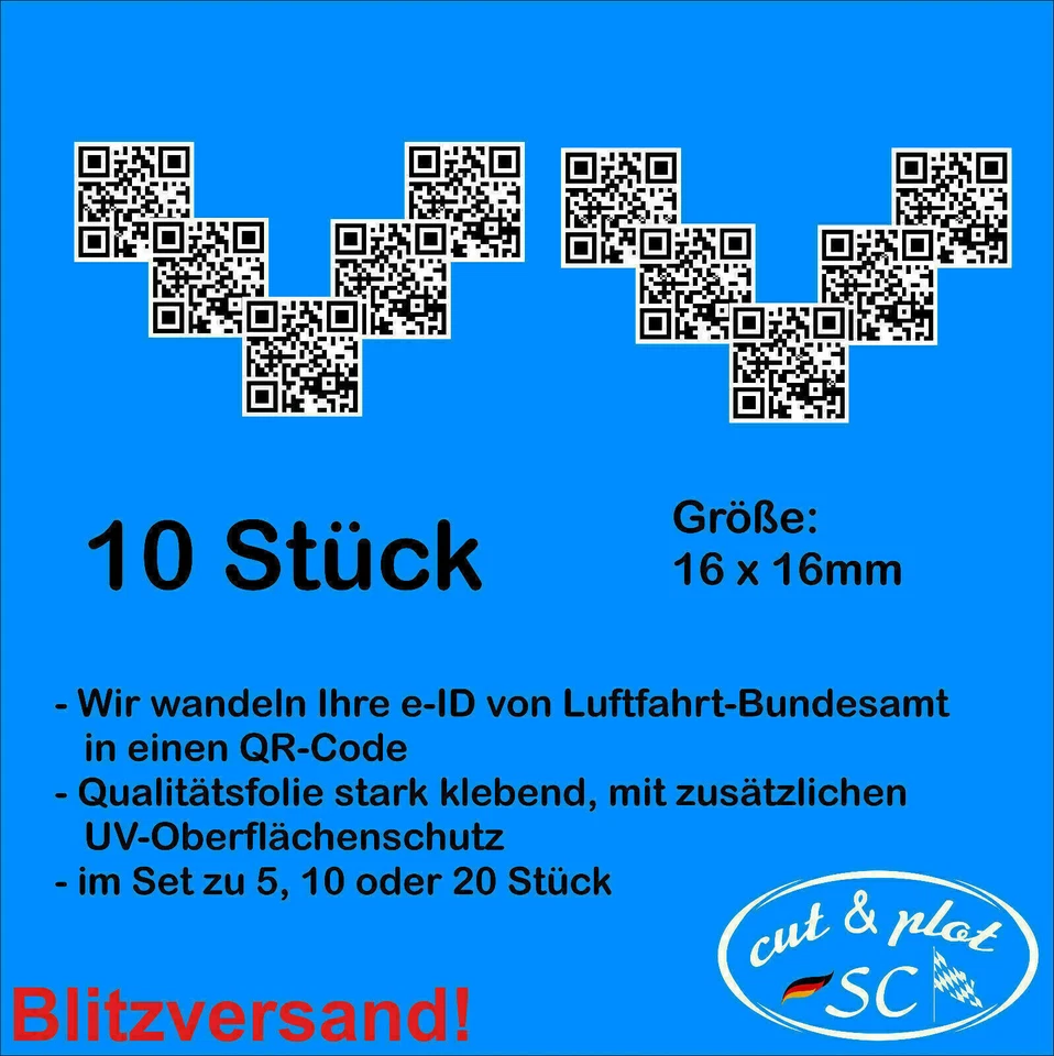 e-ID als QR-CODE UAV-ID Kennzeichen Drohnen Modellflugzeug Modellbau SC141 - Bild 4 von 4