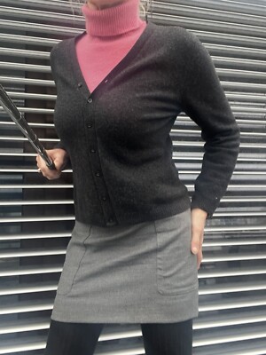 Süße kurze warme Strickjacke Cardigan GrS/36-38 dunkelgrau 100%reine Schurwolle