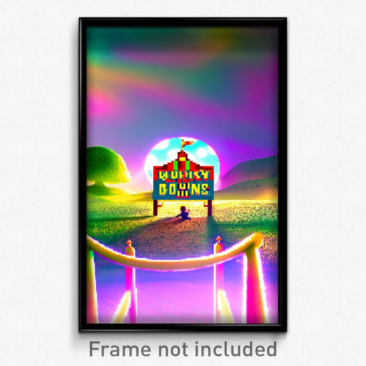 8 Bit Psychedelic Pixel Art Poster - Quirky Downs Video Game Print