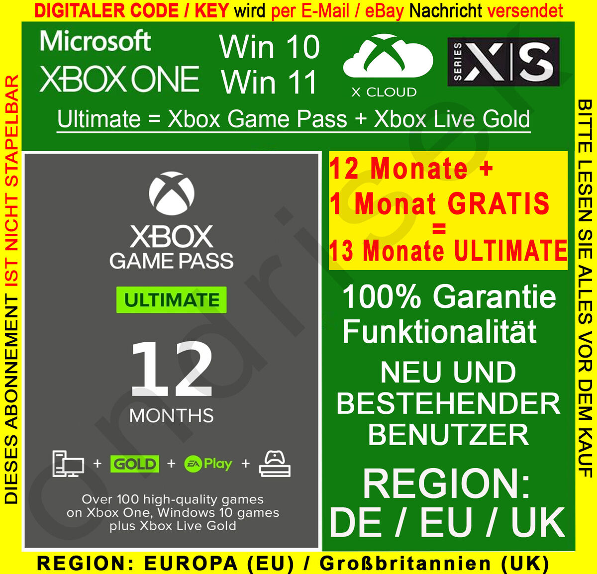 12 Month Xbox Game Pass Ultimate Xbox One / PC (EU & UK)