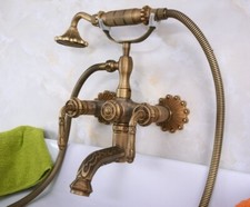 Wall Mounted Antique Brass Bathroom Clawfoot Bath Tub Faucet  Handheld Shower