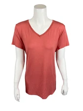 H by Halston Essentials Short-Sleeve V-Neck Hi-Low Hem Tunic Coral Rose Small Sz