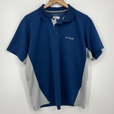 Columbia PFG Polo Shirt Men's L Blue Fishing Mesh Lined Omni-Shield