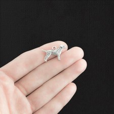 BULK 20 Dog Charms Antique Silver Tone Detailed 2 Sided - SC401