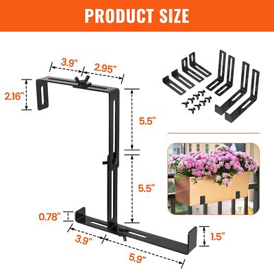 2pcs Steel Planter Box brackets Adjustable Universal Window Box Brackets Black