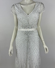 Adrianna Papell Cap Sleeve Fully Beaded Gown Dress Women 10 NWT 299 V-neck