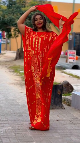 African With Scarf Dress Arab Women Loose Clothes Robe Muslim Print Abaya Kaftan - Picture 13 of 44