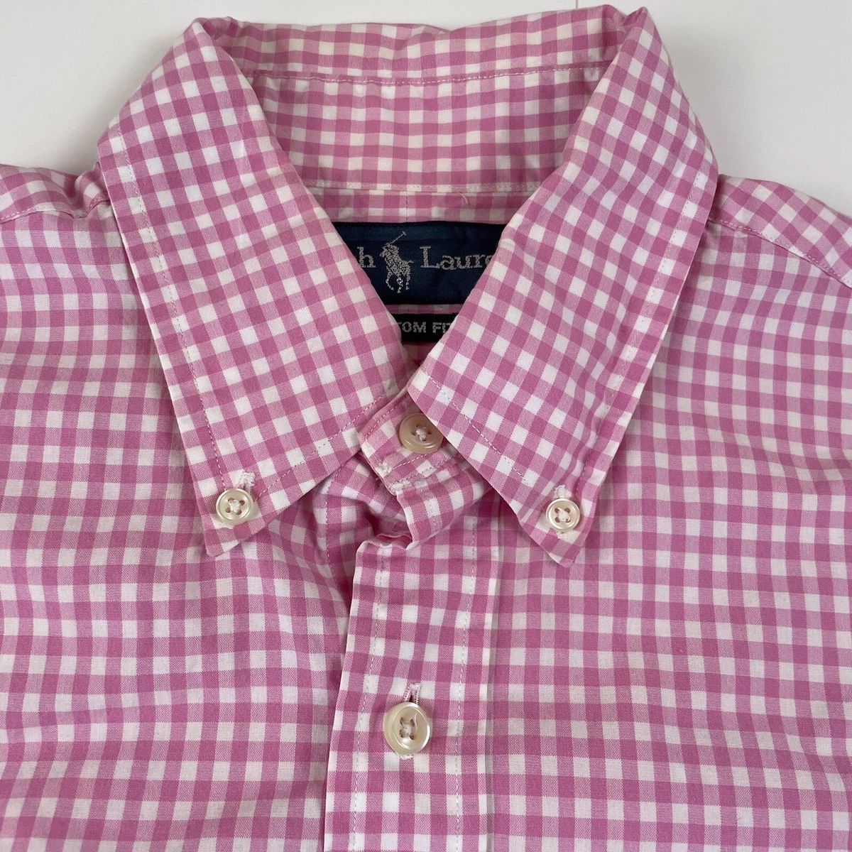 Polo Ralph Lauren Custom Fit Pink Gingham Check L S Men s Size Small
