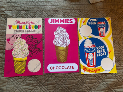 11  Mr. Softee Ice Cream Signs lot of 3 TwinkleTop Cone Head, Root Beer, Jimmies