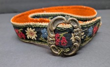 Vintage Embroidered Slide Belt Floral Felt Boho Hippy 1960s Flowers Retro